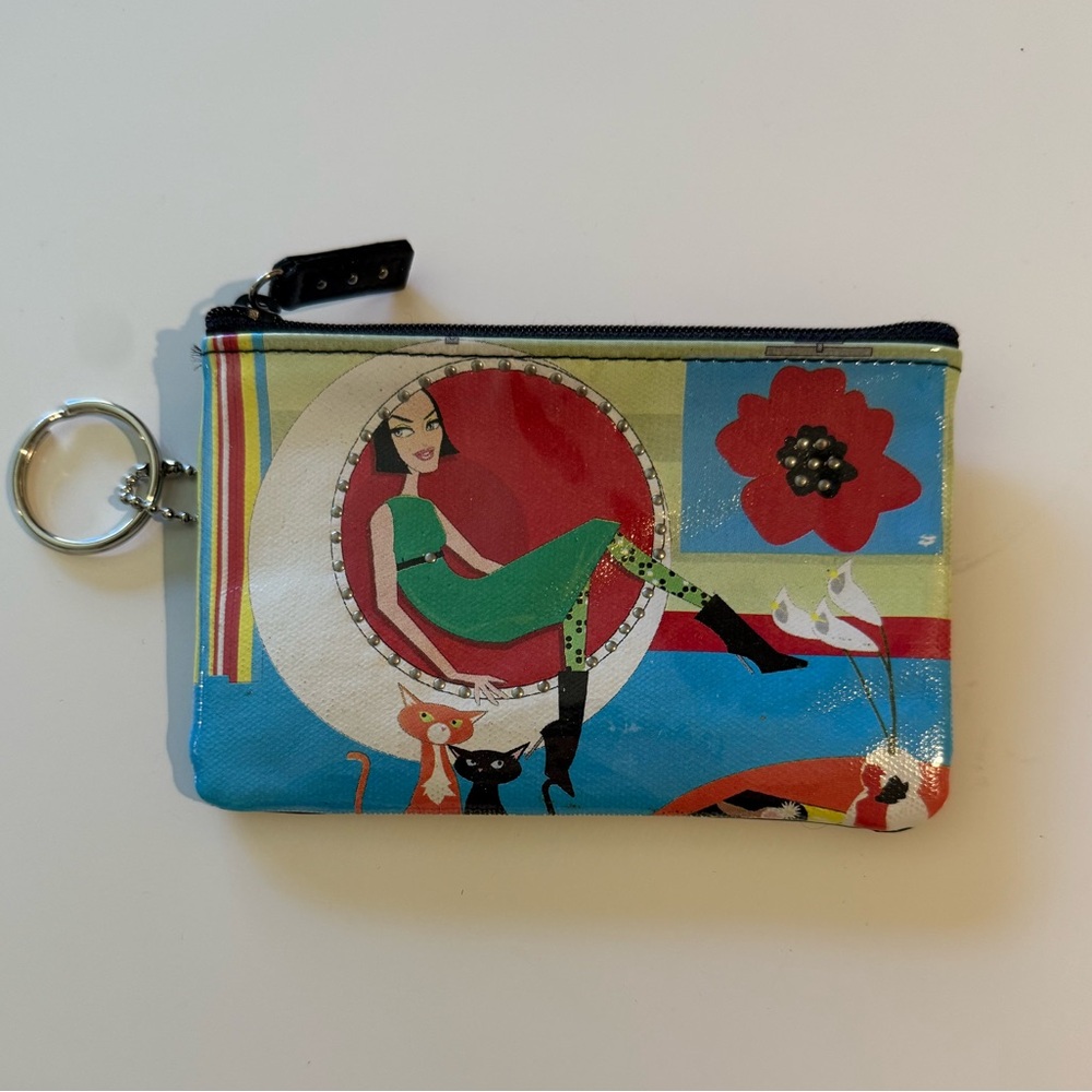 Rolfs Faux Leather Organizer Wallet Card Holder Zip Around Pull Out ID Woman Cat